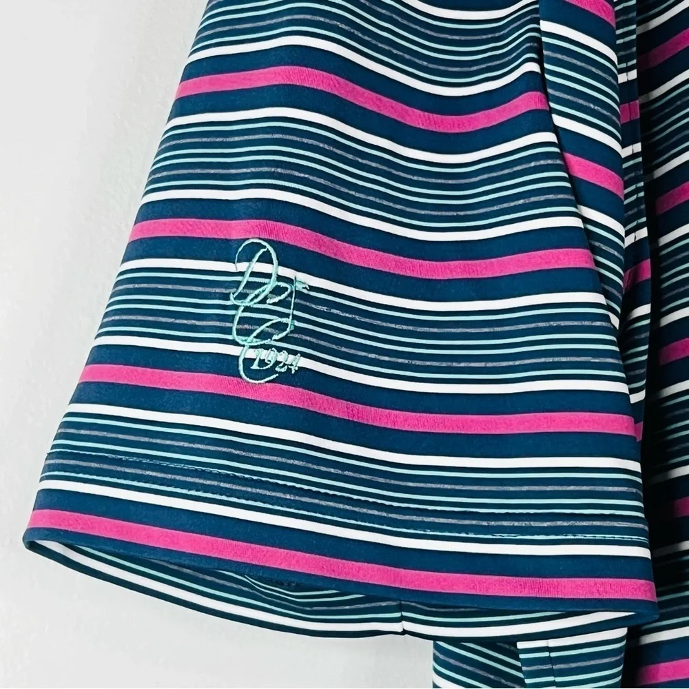 Peter Millar Blue/Pink Stripped Summer Comfort Polo M